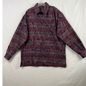 Pronti Button Down Shirt Mens XL Burgundy Paisley Velvet Long Sleeve Textured